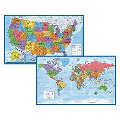 Laminated World Map & US Map Poster Set - 18  X 29  - Wall Chart Maps Of The   • $11.22