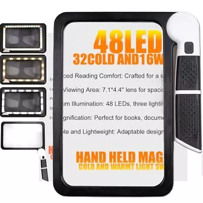 Foldable Handheld Large Magnifying Glass With Light - 5X Full Page Magnifier  • $12.73