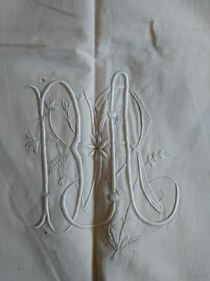 Pair Antique French Linen Monogram Oversized European Pillow Shams Cottagecore • $85