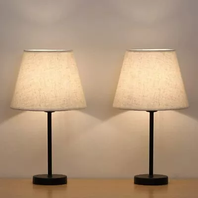 Bedside Table Lamps Small Nightstand Lamps Set Of 2 With Fabric Shade Bedside • $28.99