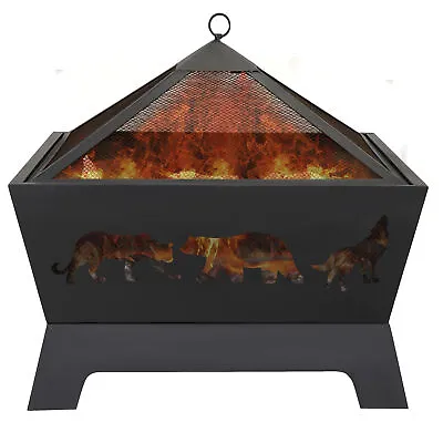 26  Outdoor Fire Pit Steel Square Wood Burning BBQ Patio Yard W/Rain Cover&Poker • $68.58