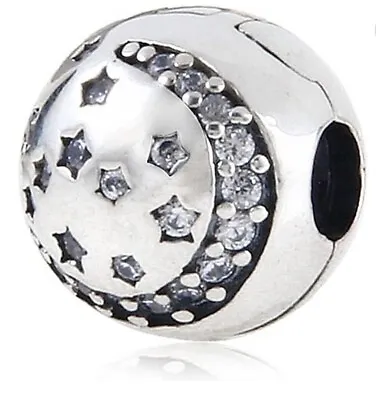 Pandora RETIRED Sterling Silver Stars And Moon Clip/Charm With CZ Crystals. • £15.50