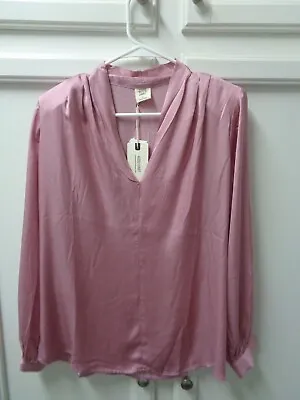 Matilda Jane Good Hart  Pink Radiant Satin V-neck Blouse SIZE  Medium NWT! • $22.80