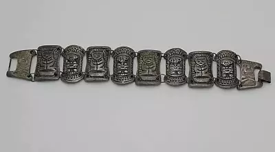 Diez Centavo Old Silver Aztec Mayan Panel Bracelet  Warrior God Links  • $32