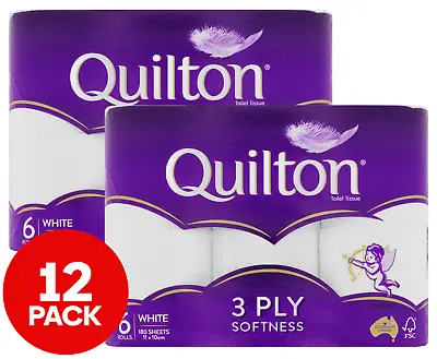 $14.90 • Buy 12x Quilton Toilet Paper Tissue Rolls 3-Ply 180 Sheets - Free Shipping 