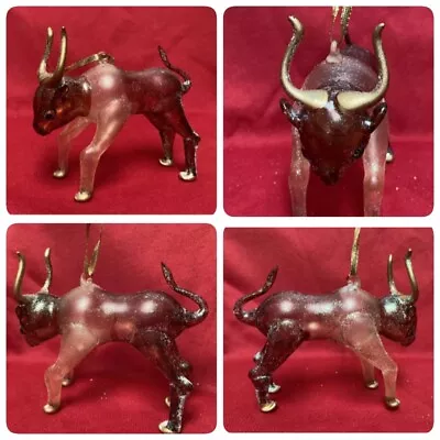 Vintage Figural Glass Bull Horns Cow Christmas Ornament Gift Wall Street • $39.95