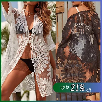 Women Summer Shawl Kimono Cardigan Tops Beach Cover Up Blouse Bikini Beachwear • £9.75