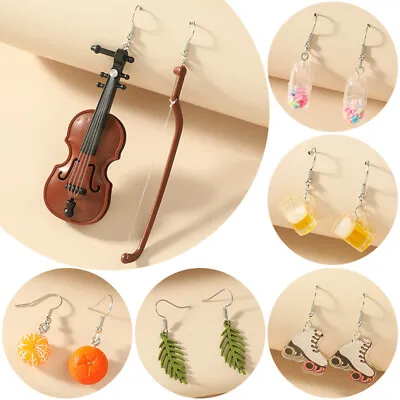 Creative Women Fun Cute Pendant Drop Earrings Leaf Fruit Violin Earrings Jewelry • £2.99
