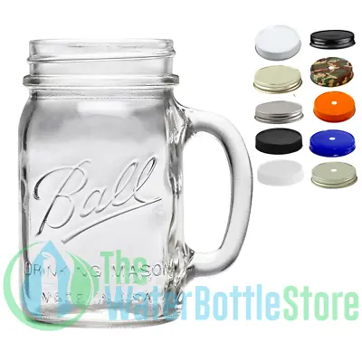 16 Oz Ball Mason Jar Mug Glass Water Bottle Top Reusable Drinking W/ Handle New • $11.88