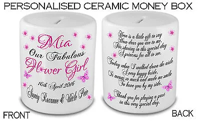 Personalised Ceramic Money Box Thank You Wedding Favour Flower Girl Present Gift • £12.99
