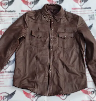 Genuine Lambskin Leather Shirt Trucker Shirt Jacket For Everyone Mens Womens Fit • $175