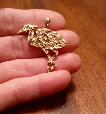 14Kt Yellow Gold Vintage Heron Egret Pendant Charm Wading Water Marsh Bird • $220