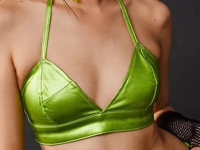 BNWT Lime Halterneck  Leather-  Look Bralet  Bra Strappy  Top  Rave  ? Sz 8 • £4.99