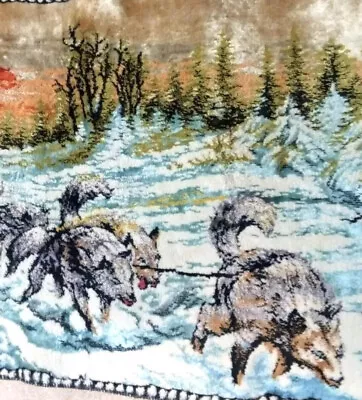 Vtg Alaska Dog Sled Iditarod Eskimo Velvet Tapestry Wall Hanging Rug Husky Italy • $19.99