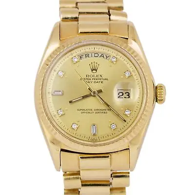 1967 Rolex Day-Date President CHAMPAGNE DIAMOND 36mm PIE-PAN 18K Gold Watch 1803 • $9993.99