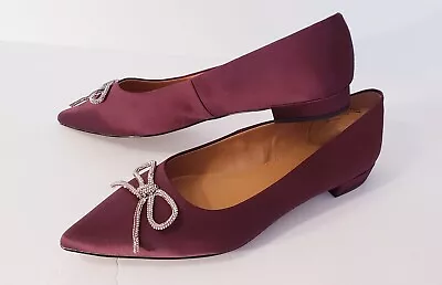 J.CREW Factory Satin Flat Pointy-Toe Shoe With Bow Burgundy Sz 9 • $26