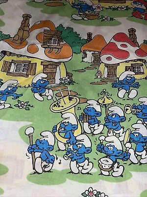 £19.87 • Buy Vintage Smurf Twin Flat Bed Sheet Fabric Cotton Poly Good Color Mushrooms Blue