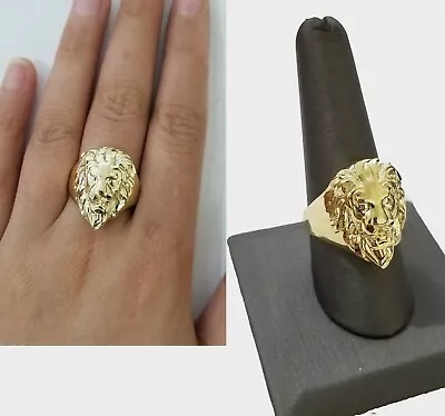 Real Gold Lion Head Mens Ring SOLID 10k Yellow Gold Band Pinky  Casual Unique • $484.20