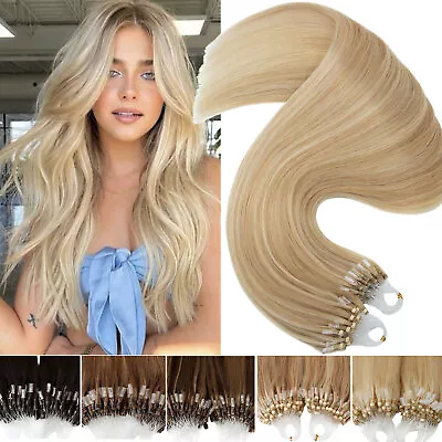 Micro Ring Loop Remy Human Hair Extensions Straight Micro Beads Link Highlight X • $36.40