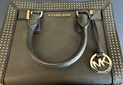 NEW MICHAEL KORS  Small Leather/Logo Crossbody Bag BLACK Silver Studded • $28