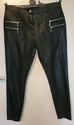 £7.49 • Buy River Island Pu Zips Skinny Trousers Biker Jeans Black Leather 12 12s 27l Petite