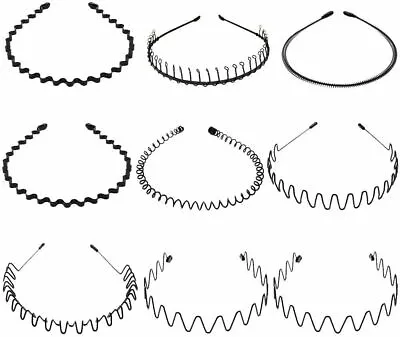 £2.37 • Buy Black Metal Sports Hairband Headband Wave Alice Style Hair Band Unisex Men Women