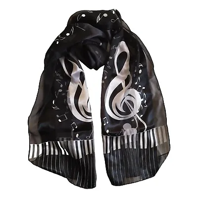 Large Treble Clef Music Notes And Keyboard Black Polyester Scarf • £5.99
