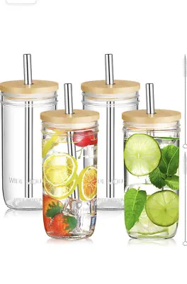 24oz Reusable Boba Cup Mason Jars With Lids And Straws Wide Mouth Bubble Tea Cup • $29.99