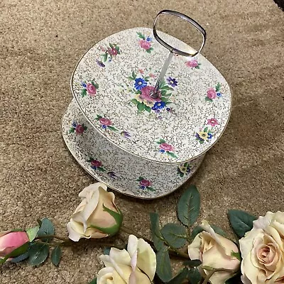 Cake Tier Gold Floral Chintz 2 Tier Midwinter England Retro Server 1950s Chic • $40