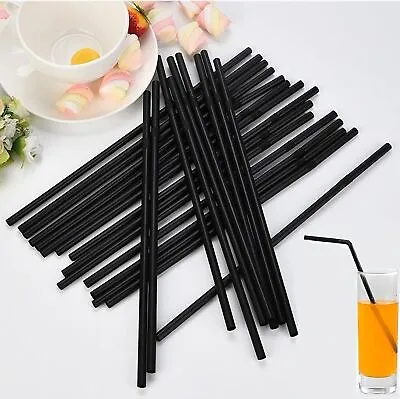 1000PCS Plastic Flexible Straws Bendy Black Recyclable Drinking Cocktail Straws • £1.99