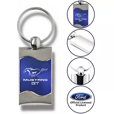 Ford Mustang GT Logo Rectangular Wave Key Chain Ring Fob Blue Official Licensed • $15.95