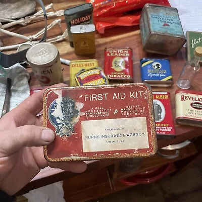 Vintage First Aid Kit Metal Case Burns Insurance Osage Iowa 1950s • $29.99