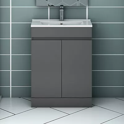 Floor Standing Bathroom Vanity Unit And Sink Cabinet Matt White Grey 500/600mm • £154.99