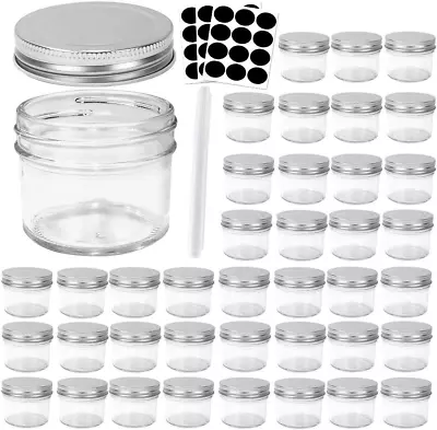 4 Oz Clear Glass Jars With Silver Metal Lids 40 Pack 100ml Mason Jars • $35.99