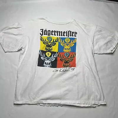 Vintage Distressed 90's Jagermeister White Andy Warhol T Shirt Size XL • $39.99