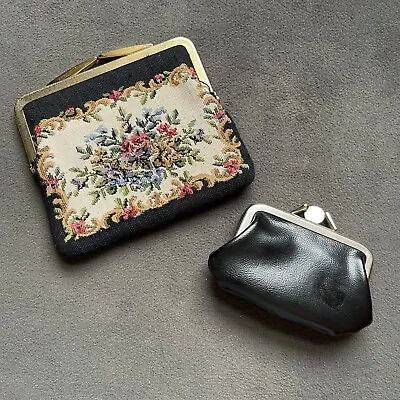Vintage Floral Tapestry Clutch With Black Coin Purse Kiss Lock Made In Japan • $16.07