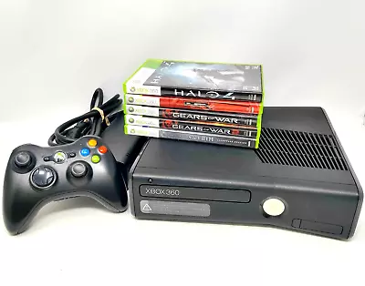 Microsoft Xbox 360 S Slim 250GB Console W/ Controller & 5 Games *REFRB -CLEANED* • $90