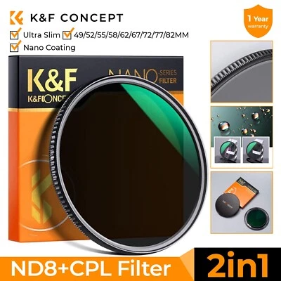K&F Concept 2in1 ND8+CPL Filter Slim Nano Coating 49/52/55/58/62/67/72/77/82mm • $58.99