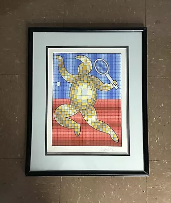 Awesome Victor Vasarely  Tennis  Serigraph In Professional Frame Behind Acrylic • $399