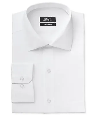 $95 Alfani Men Regular-Fit Stretch White Long-Sleeve Dress Shirt 14-14.5 32/33 S • $6.38