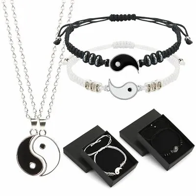 Yin Yang BFF Couple Bracelet/Necklace Set Matching Puzzle Diagrams With Gift Box • $6.80