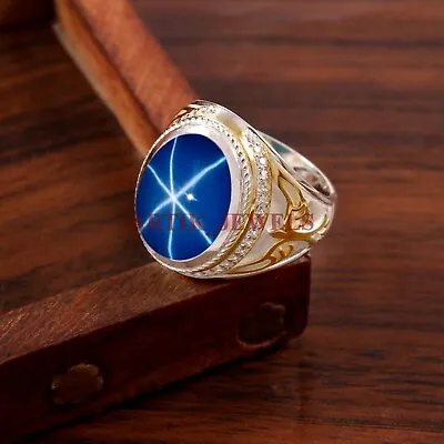 Lab Created Linde Star Gemstone With 925 Sterling Silver Ring For Men's #31 • $93.44