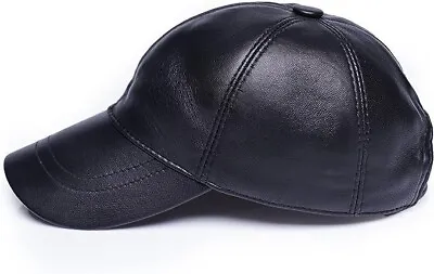 100% Genuine Real Lambskin  Black Leather Baseball Cap Hat Solid Black • $24.99