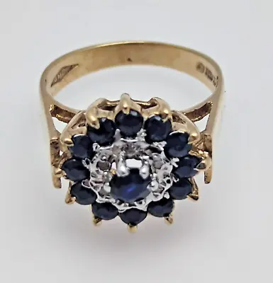 9ct Gold Ring Sapphire & Diamond Natural Gemstone Ring Size M 1/2 - Yellow Gold • $638.96