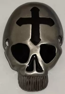 Skull Skeleton Head Metal Belt Buckle Biker Style Silver Tone Cross Gothic • $14.45