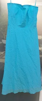 J Crew Women's Aqua Turquoise Blue Polka Dot Seersucker Strapless Cotton Dress 0 • $17