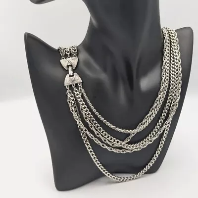 Ornate Silvertone Fancy Clasp Vintage 60's Multi Strand Classy Necklace • $20