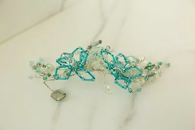 £26 • Buy Clear & Blue Jewelled Diamante Beaded Flower Comb Tiara Wedding Prom Bridesmaid
