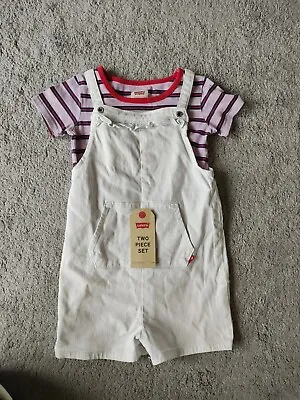 Levis Baby Girls Dungaree Set 2 Two Piece 36 Months Tag Designer Casual Holiday • £5.99