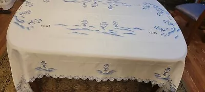 Creative Linens Holiday Christmas Snowman Tablecloth White Blue Silver Rectangle • $30